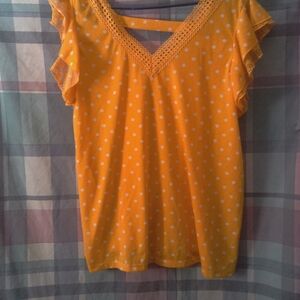 Bobbie Brooks Orange and White Polka Dot Blouse